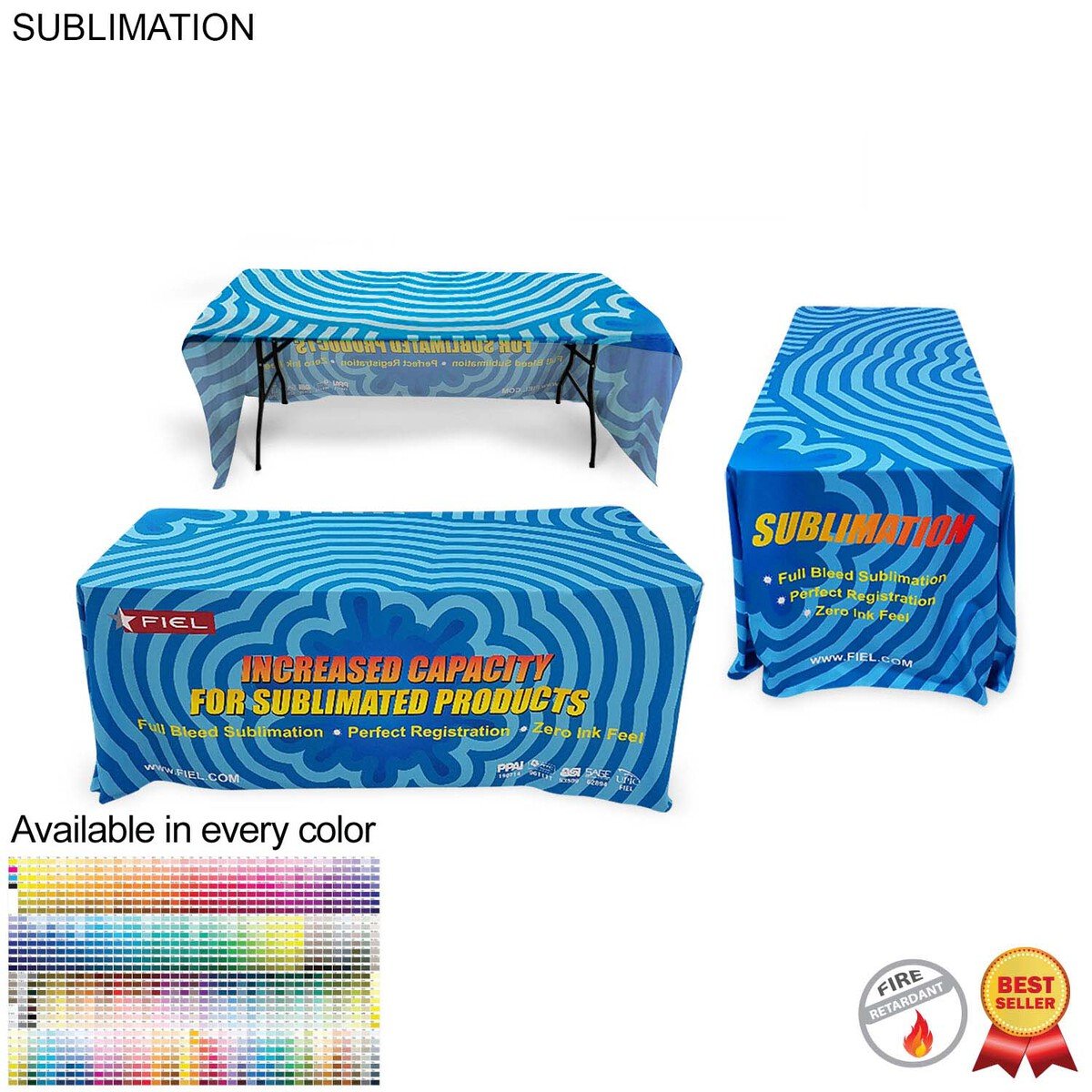 E0816095EF8058E15218F9604AED7606 Sublimated 6' Table Cloth, Drape Style, 3 sided, Open Back, Sublimated 6-foot Table Cloth