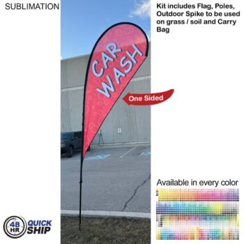 48 Hr Quick Ship 12ft Medium Tear Drop Flag Kit 12ft Medium Tear Drop Flag Kit 48 Hr Quick Ship - 12' Medium Tear Drop Flag Kit, Full Color Graphics One Side, Spike and Bag