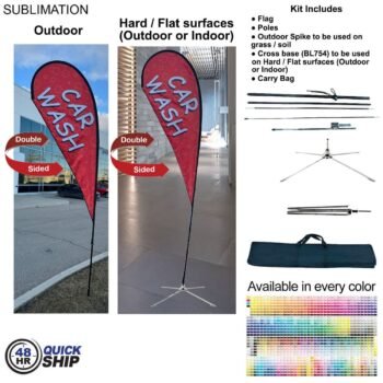 Double-Sided Full-Color Graphics 48Hr Quick Ship -12' Medium Tear Drop Flag Kit Full Color Graphic Double Side, Outdoor & Indoor base