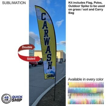 13ft Medium Feather Flag Kit 48 Hr Quick Ship - 13' Medium Feather Flag Kit, Full Color Graphics Double Sided, Spike and Bag