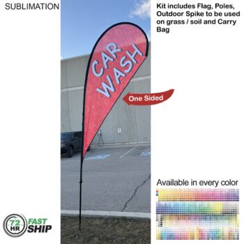 Fast-Ship 12ft Medium Tear-Drop 72 Hr Fast Ship - 12' Medium Tear Drop Flag Kit, Full Color Graphics One Side, Spike and Bag