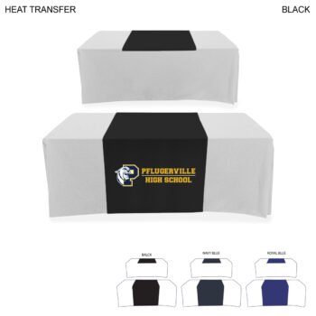 Polycotton Twill Table Runner, 30x60, Covers Front and Top of the table, Heat Transfer logo