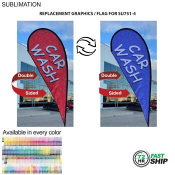 Medium Tear-Drop Flag Kit , 72Hr Fast Ship Replacement Flag for 12' Medium Tear Drop Flag Kit, Full Color Graphics Double Sided