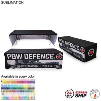 24 Hour Express Ship - Sublimated Table Cloth for 8' Table, Drape Style, 3 sided, Open Back