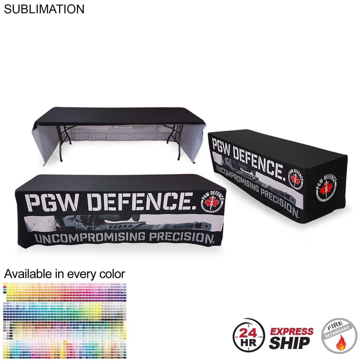 3F0D8BA28192663E86E3CF229C2CDCDD 24 Hour Express Ship - Sublimated Table Cloth for 8' Table, Drape Style, 3 sided, Open Back