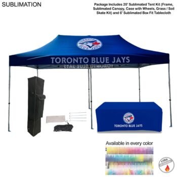 48Hr Quick Ship -Event Package, 20' Premium Sublimated Tent Kit and 6' Sublimated Box Fit Tablecloth
