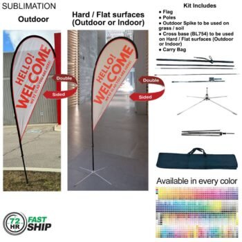 Double-Sided Full-Color Graphics 72Hr Fast Ship - 9' Small Tear Drop Flag Kit, Full Color Graphic Double Sided, Outdoor & Indoor base