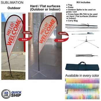 48-Hr Quick Ship Small Tear Drop Flag Kit 9′ 48Hr Quick Ship -9' Small Tear Drop Flag Kit, Full Color Graphic Double Sided, Outdoor & Indoor base