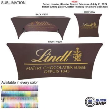 48 Hour Quick Ship - Sublimated Stretch Curved Fit Tablecloth Throw for 6ft table, 3 sided, Open Back
