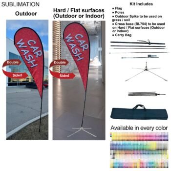 12-foot Medium Tear Drop Flag Kit, 12' Medium Tear Drop Flag Kit, Full Color Graphics Double Sided, Outdoor Spike base, Indoor use