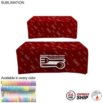 24 Hour Express Ship - Sublimated Box Style Fitted Tablecloth for 6' Table, 4 sided, Closed Back