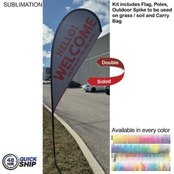 Quick Ship 9ft Small Teardrop Flag Kit 48 Hr Quick Ship - 9' Small Tear Drop Flag Kit, Full Color Graphics Double Sided, Spike and Bag