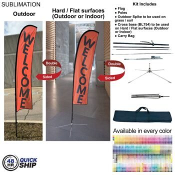 Quick Ship Small Feather Flag Kit 48Hr Quick Ship - 10' Small Feather Flag Kit, Full Color Graphic Double Sided, Outdoor & Indoor base