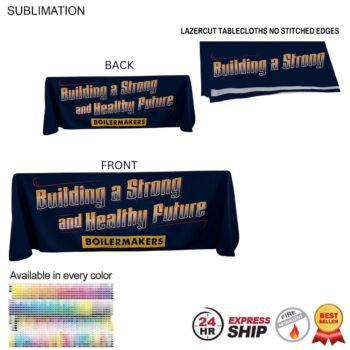 24 Hour Express Ship - 6' LazerCut 4-Sided Sublimated Tablecloth, Drape Style, Closed Back