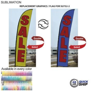 Quick Ship Replacement Flag 48 Hr Quick Ship - Replacement Flag for 15' Large Feather Flag Kit, Full Color Graphics Double Sided