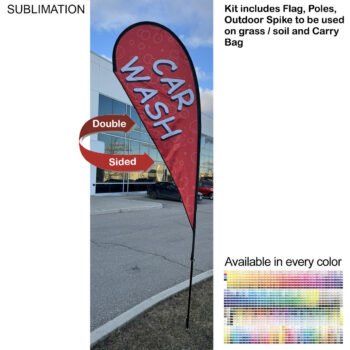 12' Medium Tear-Drop Flag Kit, Full Color Graphics Double Sided, Outdoor Spike base and Bag Included
