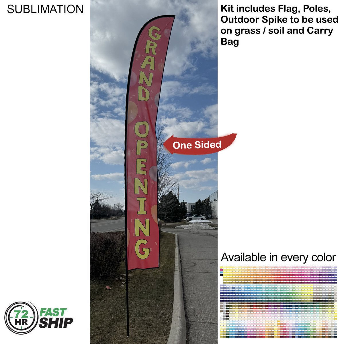 846BB0AD3EF8084875B0A1BD6A6D10C5 Fast-Ship 19ft XL Feather Flag Kit 72 Hr Fast Ship - 19' X-Large Feather Flag Kit, Full Color Graphics One Side, Spike and Bag Included