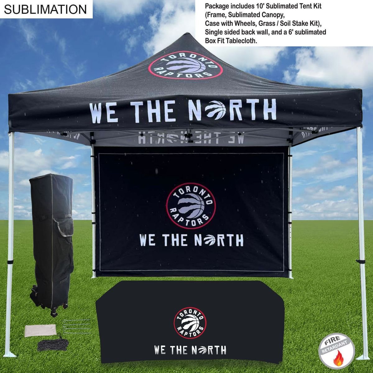 8839F690E696E5C494F7A4596FD41C80 Deluxe Event Package, 10' Sublimated Tent kit, Single sided backwall, and 6' Box Fit Tablecloth