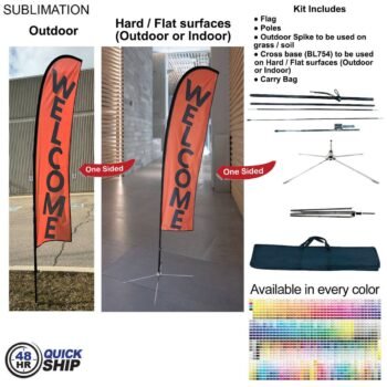 48-Hr Quick Ship Small Feather Flag Kit 10′ 48Hr Quick Ship - 10' Small Feather Flag Kit, Full Color Graphics One Side, Outdoor & Indoor bases