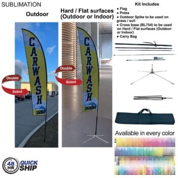 48-Hr Quick Ship Medium Feather Flag Kit 13' 48Hr Quick Ship -13' Medium Feather Flag Kit, Full Color Graphic Double Sided, Outdoor & Indoor base