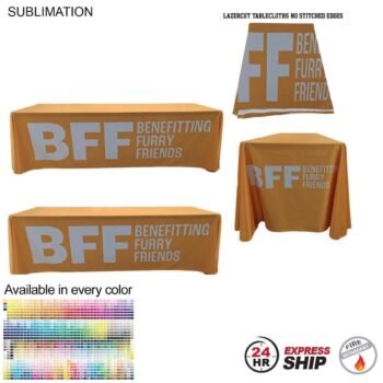 Express Ship Laser-Cut, 24Hr Express Ship - 8' LazerCut 4-Sided PREMIUM Sublimated Tablecloth, Drape Style, Closed Back