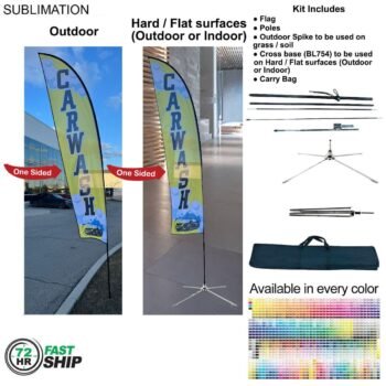 72 Hr Fast Ship Medium Feather Flag 72Hr Fast Ship - 13' Medium Feather Flag Kit, Full Color Graphics One Side, Outdoor & Indoor use