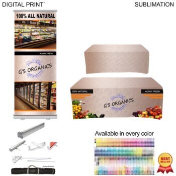 Most Popular Tradeshow Package, Premium Retractable Banner + Sublimated Tablecloth for 6' table