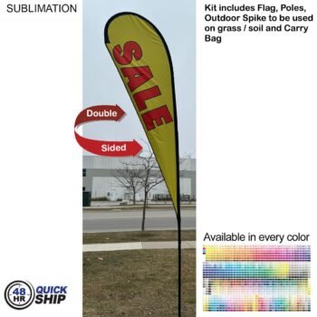 13.5ft Large Tear-Drop Flag Kit 48 Hr Quick Ship - 13.5' Large Tear Drop Flag Kit, Full Color Graphics Double Side, Spike and Bag