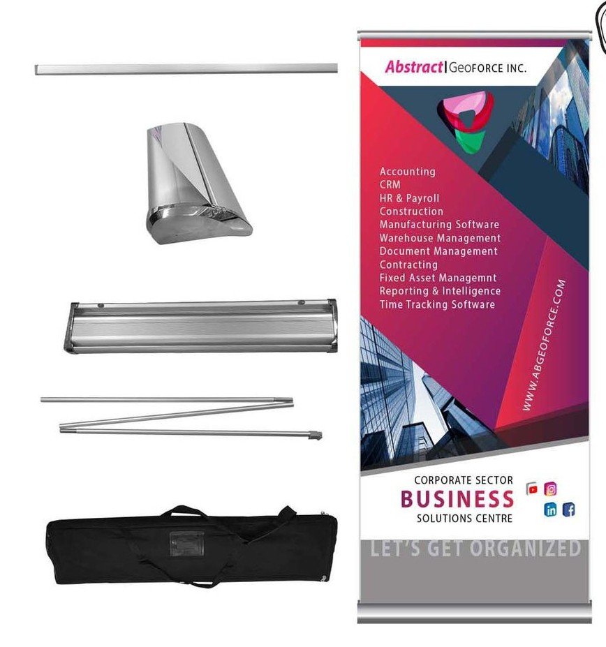 DP652 48 Hour Quick Ship 24 Hour Express Ship Deluxe Wide Base Pull Up Retractable Banner with Graphics, Stand and Bag, (33.5x79)