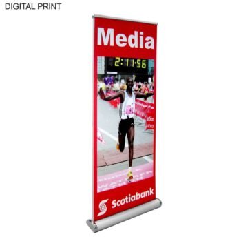Deluxe Wide Base Pull Up Retractable Banner with Double sided Graphics, (33.5x79)