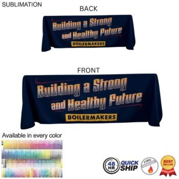 48 Hour Quick Ship - Sublimated Table Cloth for 6' table, Drape style, 4 sided, Closed Back