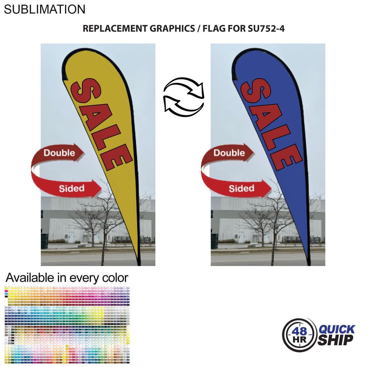 E93F77BD0E4CB78C39F5178EB2186FA3 48HR Quick Ship Replacement Flag 48Hr Quick Ship - Replacement Flag for 13.5' Large Tear Drop Flag Kit, Full Color Graphics Two Sided