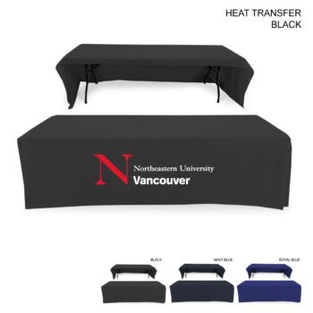 Polycotton Twill Table Cloth Throw for 8' Table, Drape style, 3 sided, Open Back, Heat Transfer logo