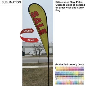 13.5-foot Large Tear-Drop Flag Kit 13.5' Large Tear Drop Flag Kit, Full Color Graphics Double Side, Outdoor Spike base and Bag Included