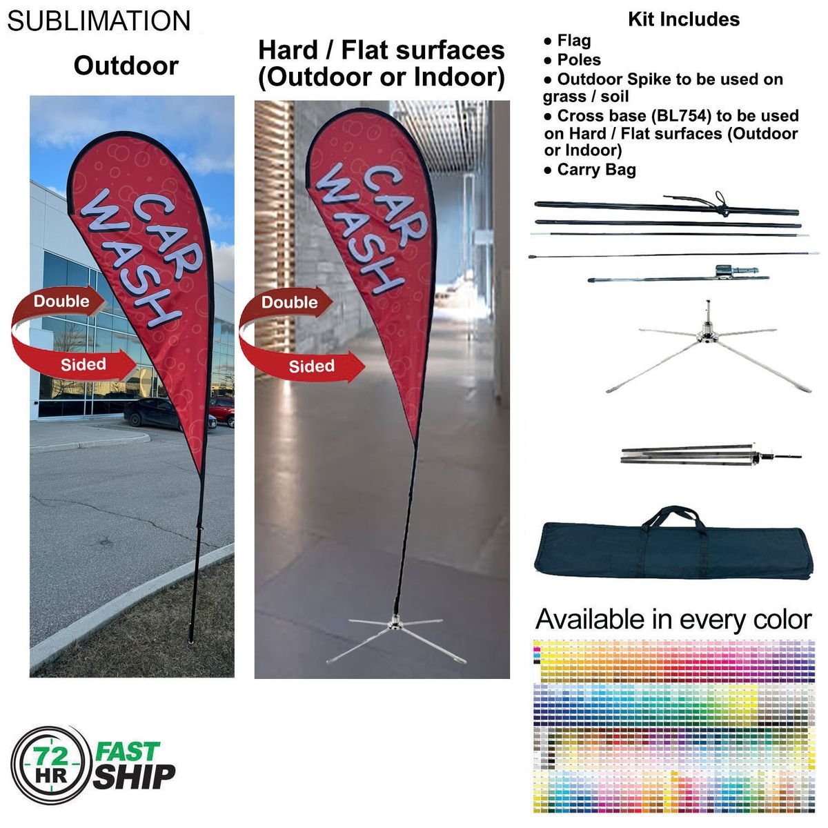 FCFD48D07C9BBD38334C72AD6F13B9C7 Medium Tear Drop Flag Kit 72Hr Fast Ship -12' Medium Tear Drop Flag Kit, Full Color Graphic Double Side, Outdoor & Indoor base