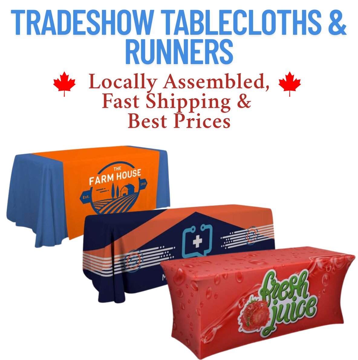 Tradeshow Tablecloths Runners – Locally Assembled Fast Shipping Best Prices